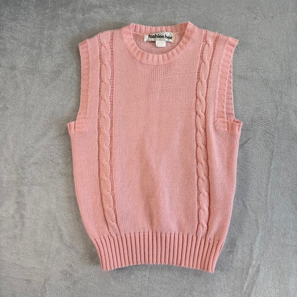 Vintage 1990s Pink Pastel Cable Knit Acrylic Sweater Vest Large  J